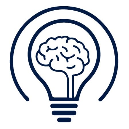 Logo for Access Insights. A line drawing of a light bulb with a brain inside in place of a filament